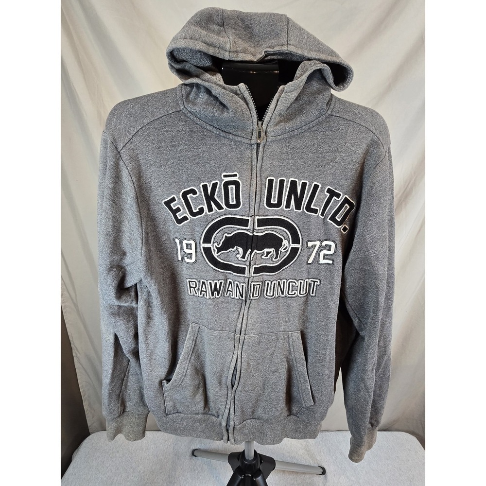 Ecko Unltd Hoodie Mens M  Gray Full Zip Hooded Sweatshirt Raw N Uncut 1972